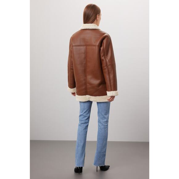 SPLENDID Earhart Brown Faux Leather Aviator Collar Jacket Size Extra Small - Picture 3 of 16